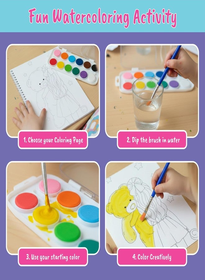 BSCOOL Water Coloring Book for Beginners - Painting Kits for Kids Ages 5 and up. Watercolor Book with 12 Paint Palettes, 1 Brush, and Guides. Fashion Painting for Girls with 15 Pre-Drawn Models. - Image 3